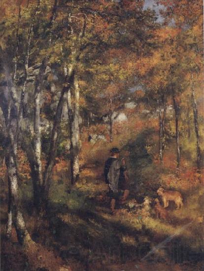 Pierre Renoir The Painter Jules Le Coeur walking his Dogs in the Forest of Fontainebleau Norge oil painting art